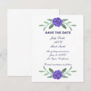 Faire-part Feuillage Floral Bleu Violet Économisez La Date
