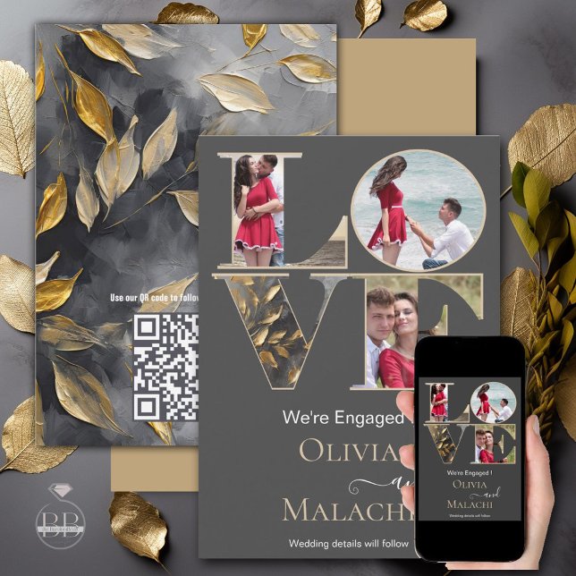 Faire-part Feuille d'or Impasto noir (Créateur téléchargé)