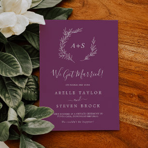 Faire-part Feuille minimale Berry Purple Elopement Faire-pa
