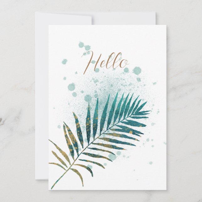 Faire-part Feuille tropicale blanche turquoise et or (Devant)