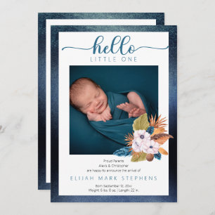 Faire-part Feuilles Blue Palm  Feathy 2 Photo Baby Boy Birth
