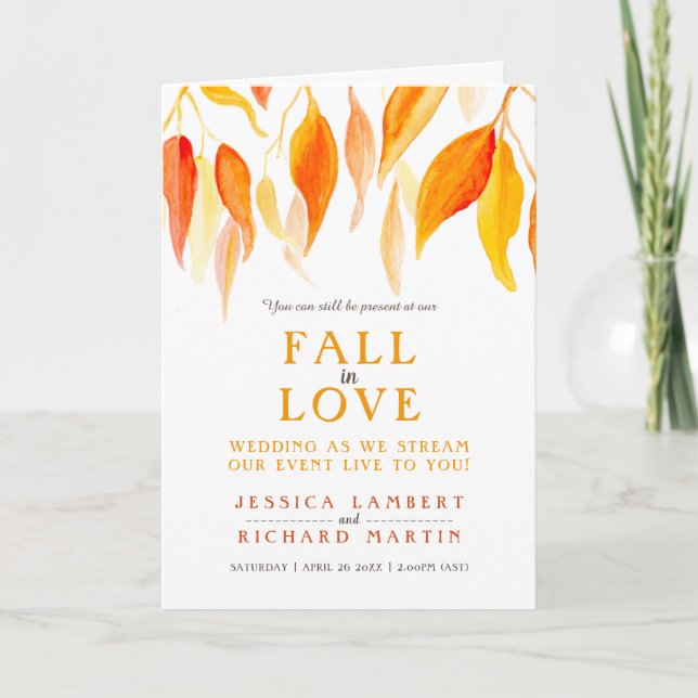 Faire-part Feuilles tombent en amour mariage direct photo (Devant)