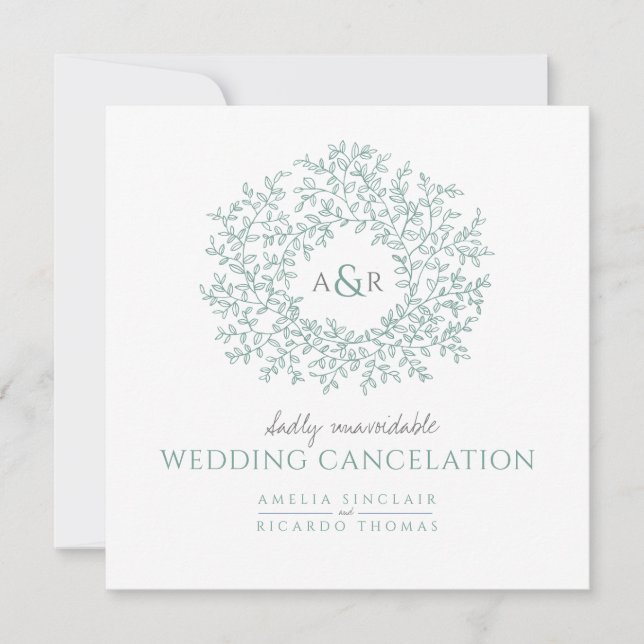 Faire-part Feuilles vertes monogramme annulation de mariage (Devant)
