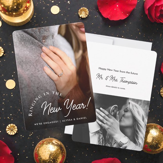 Faire-part Fiançailles de la nouvelle année (Ringing in the New Year! Photo engagement announcement cards.)