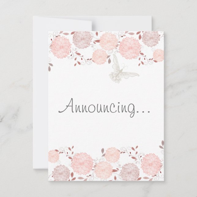 Faire-part Fiançailles de papillons et de chrysanthèmes coral (Devant)