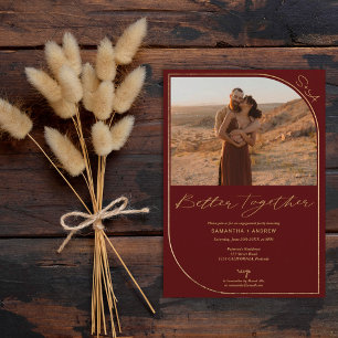 Faire-part Fiançailles de photos rouge bordeaux or