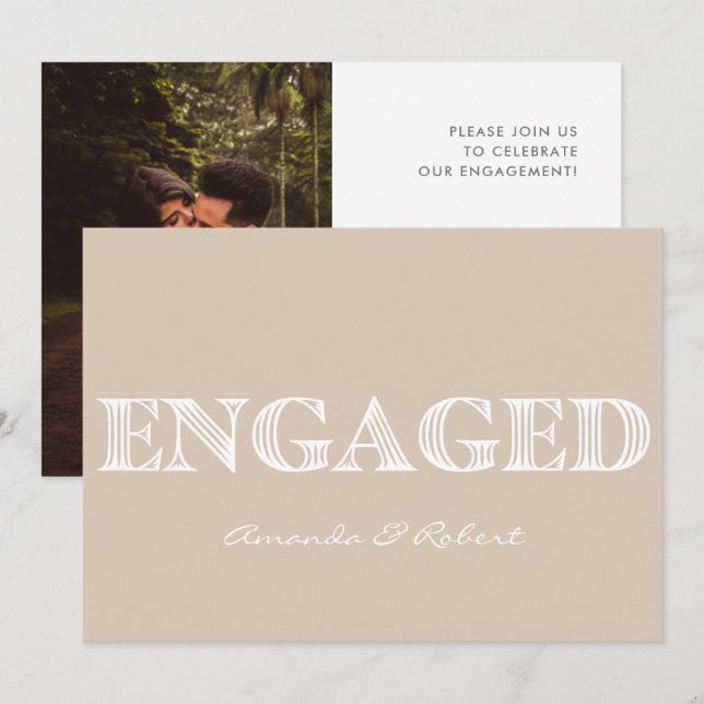 Faire-part Fiançailles photo blanc de la crème de typographie (Devant / Derrière)