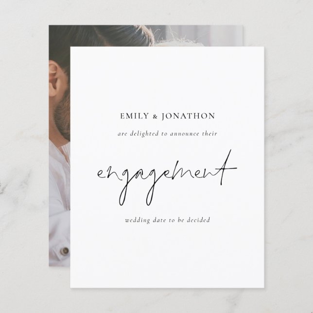 Faire-part Fiançailles photo de script simple Budg (Devant / Derrière)