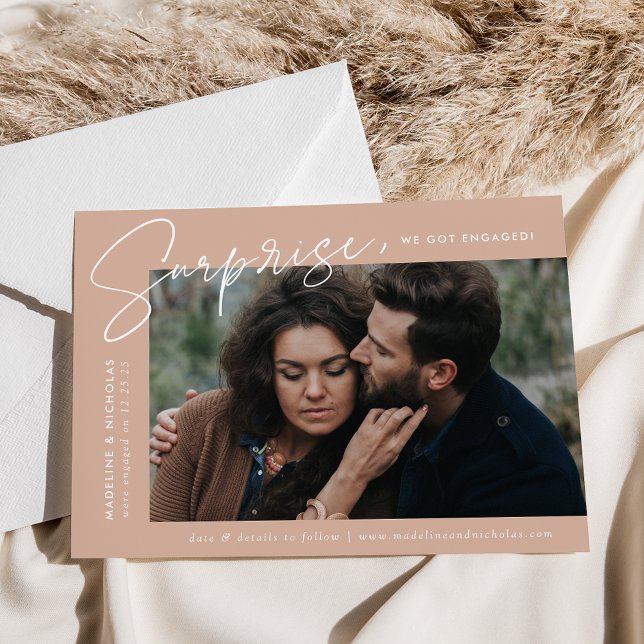 Faire-part Fiançailles photo moderne Blush Surprise (Créateur téléchargé)