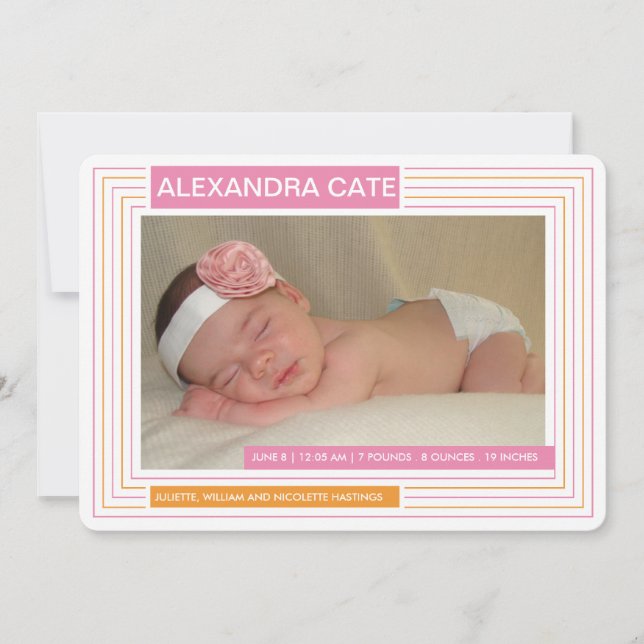 Faire-part fille à bandes (Devant)