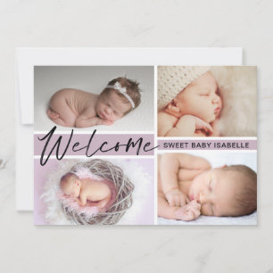 Faire-part Fille Bienvenue Doux Bébé Photo Collage Naissance