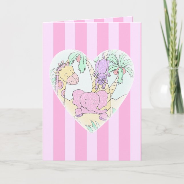 Faire-part Fille de bénédictions de coeur de bébé de jungle (Devant)