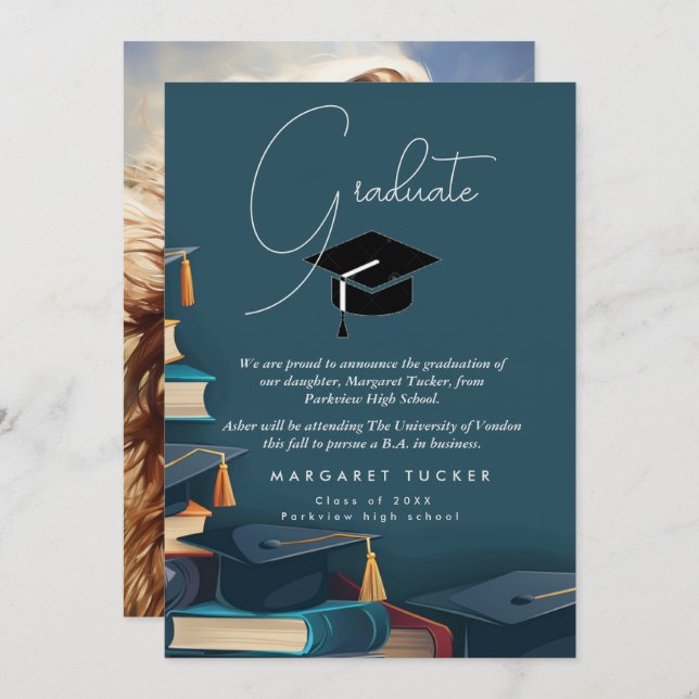 Faire-part Fille de diplôme I Casquette (Devant / Derrière)