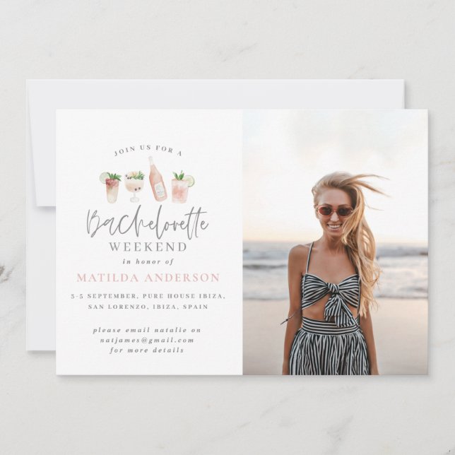 Faire-part Fille moderne rose chic week-end bachelorette (Devant)