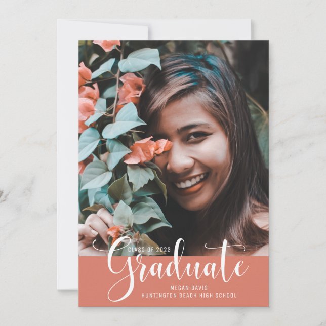 Faire-part Fille Rose Photo Graduation Photo Party (Devant)