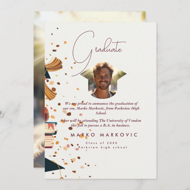 Faire-part Fils de diplôme I Rouge (Devant / Derrière)