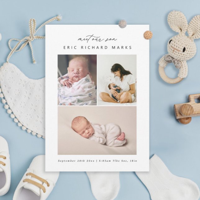 Faire-part Fils de naissance multi-photo simple (Créateur téléchargé)