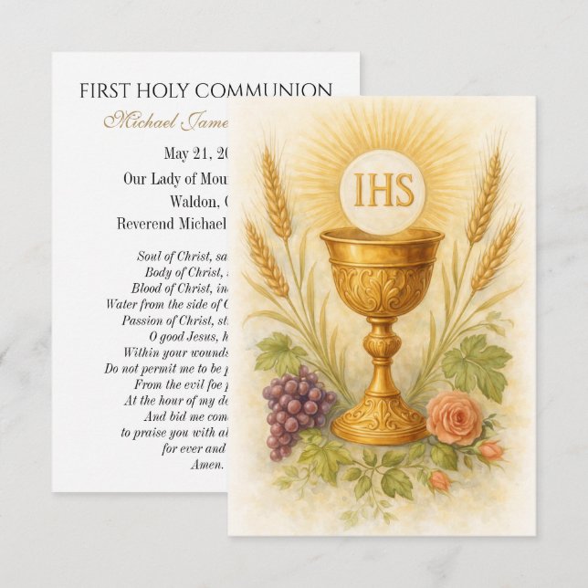Faire-part First Communion Keepsake Eucharistic Chalice Card (Devant / Derrière)