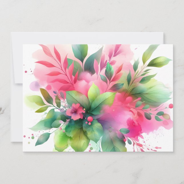 Faire-part Fleur botanique à l'aquarelle rose vert (Devant)