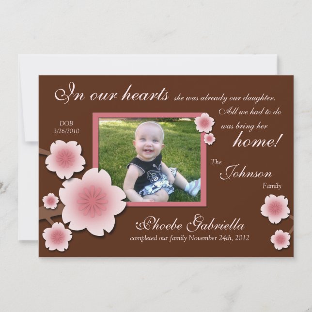 Faire-part Fleur de cerise rose et annonces d'adoption Brown (Devant)