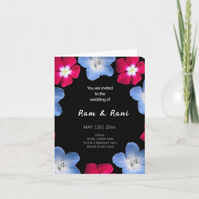 Faire-part Fleur noire et rose (Devant)