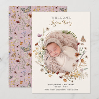 Faire-part Fleur sauvage Floral Nouveau bébé photo de naissan