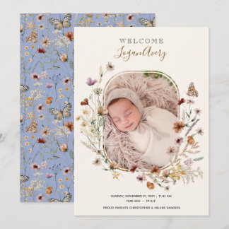 Faire-part Fleur sauvage Floral Nouveau bébé photo de naissan
