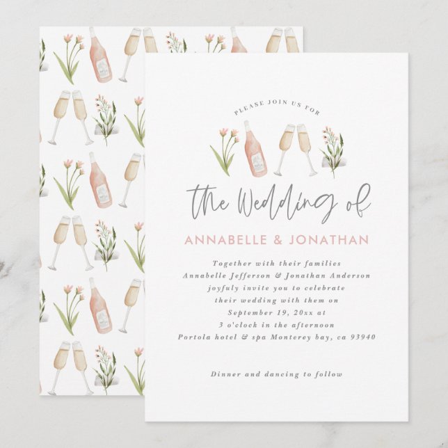 Faire-part fleur sauvage florale champagne moderne script (Devant / Derrière)