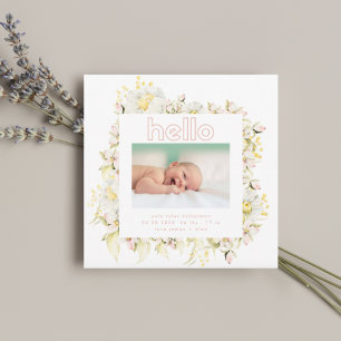 Faire-part fleur sauvage moderne rose fille bonjour naissance