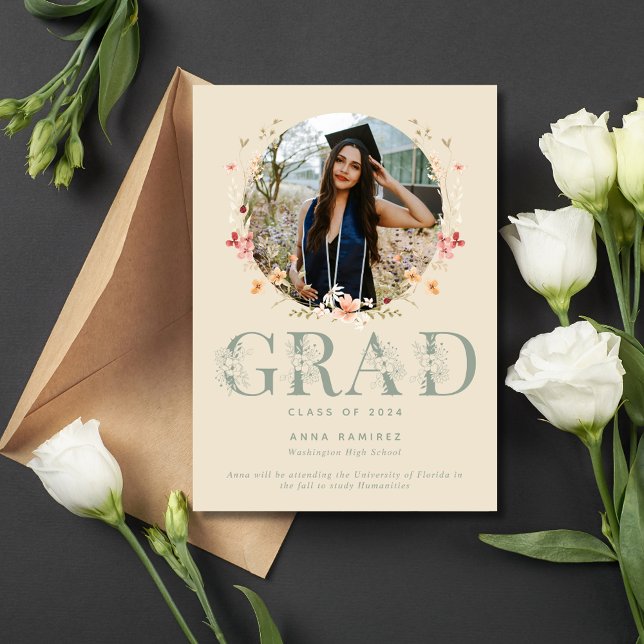 Faire-part Fleur sauvage Photo Girl Graduation (Wildflower Photo Girl Graduation Announcement)