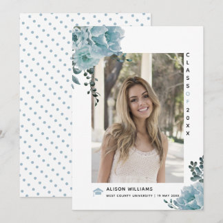 Faire-part Fleurs bleues poussiéreuses Classe de photo de gra