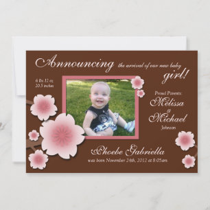 Faire-part Fleurs de cerisiers roses et annonces de naissance