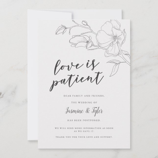Faire-part Fleurs de Magnolia Rustiques Report de Mariage (Devant)