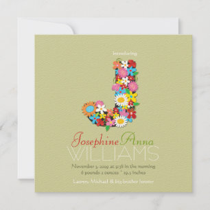 Faire-part Fleurs de printemps Monogramme Bébé Fille Photo Na