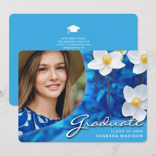 Faire-part Fleurs de script élégantes Bleu   Modern Photo Gra