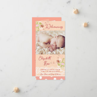 Faire-part Fleurs Florales Roses Fantaisie Naissance Bébé Fil