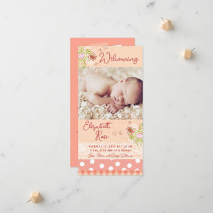 Faire-part Fleurs Florales Roses Fantaisistes Naissance Bébé 