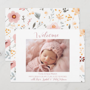 Faire-part Fleurs Pastel Accueil Bébé Fille Naissance