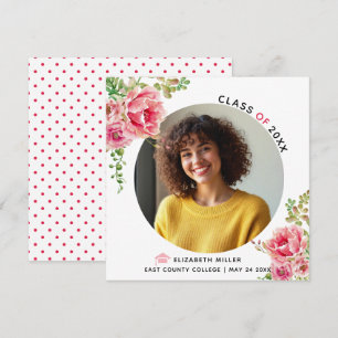 Faire-part Fleurs roses Classe de photo de graduation 2025
