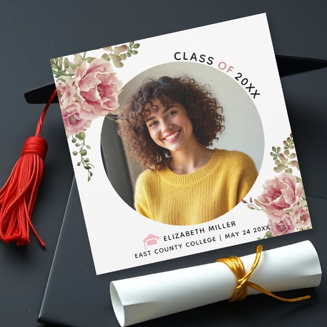 Faire-part Fleurs roses poussiéreuses Classe de 2023 graduati (Créateur téléchargé)