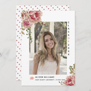 Faire-part Fleurs roses poussiéreuses Classe de 2025 graduati