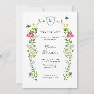 Faire-part Fleurs sauvages avec monogramme Déjeuner de Pâques