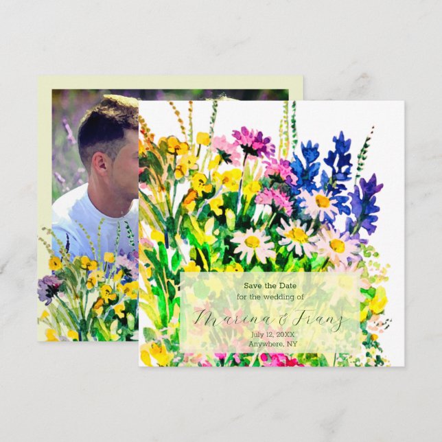 Faire-part Fleurs sauvages d'été sauvent la date (Devant / Derrière)
