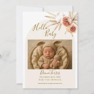 Faire-part Fleurs séchées pastel crème Bonjour bébé