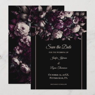 Faire-part Fleurs sombres et lunaires pour le save the date d