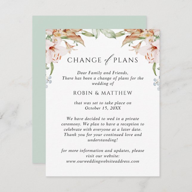 Faire-part Fleurs Terroses Changement de Plans de Mariage Ver (Devant / Derrière)
