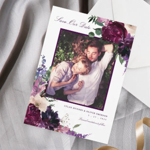 Faire-part Fleurs violettes luxuriantes   Photo romantique Sa