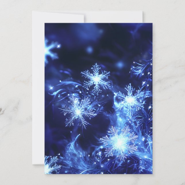 Faire-part Flocons de neige bleu scintillement d'hiver (Devant)