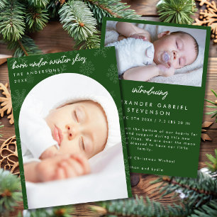 Faire-part Flocons de neige Cieux d'hiver Noël vert Naissance