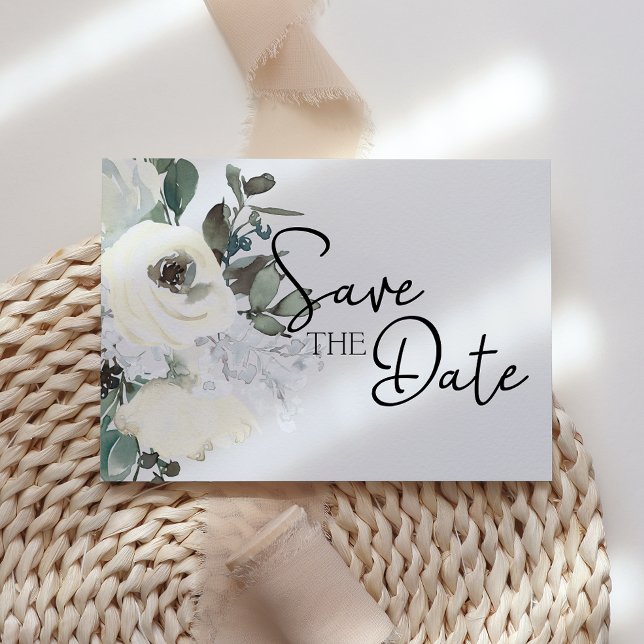 Faire-part floral aquarelle blanc ivoire (Créateur téléchargé)